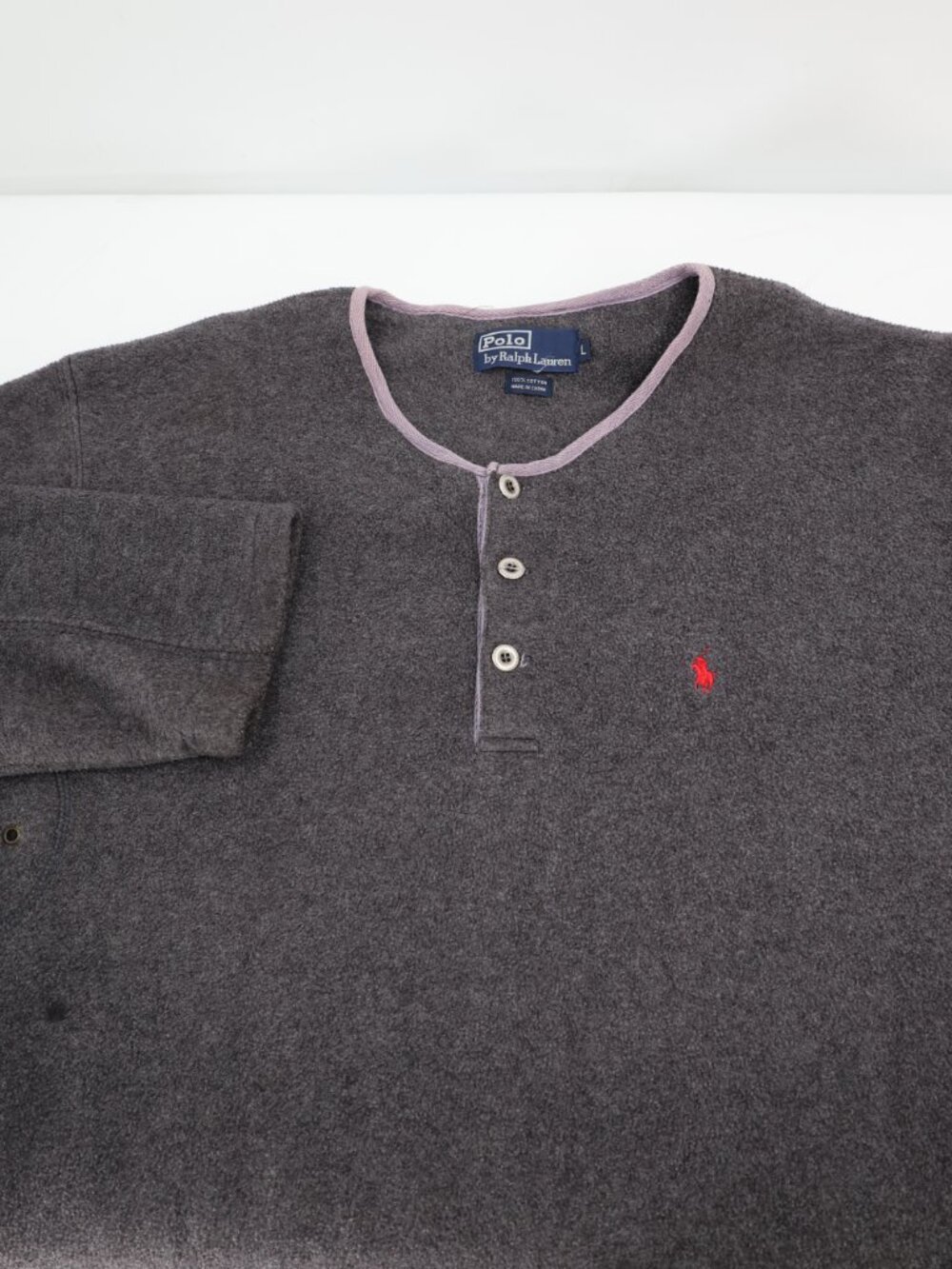 Vintage 90s Polo Ralph Lauren henley Men Large Polo sport Long Sleeve Gray shirt - Picture 3 of 11
